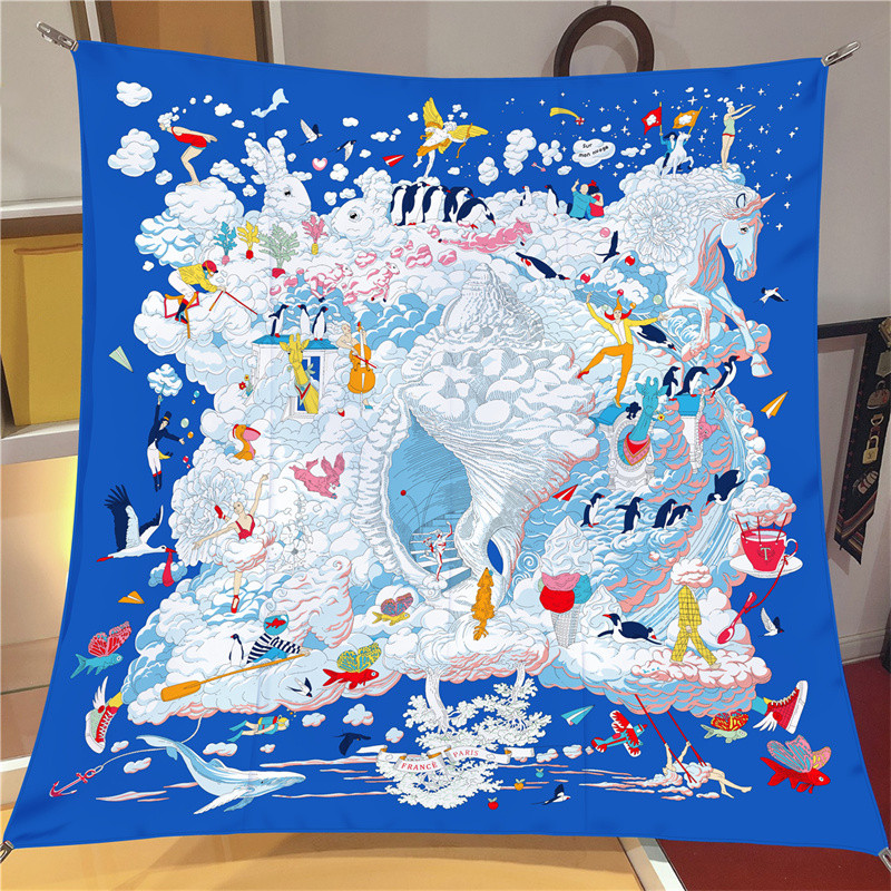 Scarf Silk Square - POBING-능직 실크 스카프 유로 말 프린트